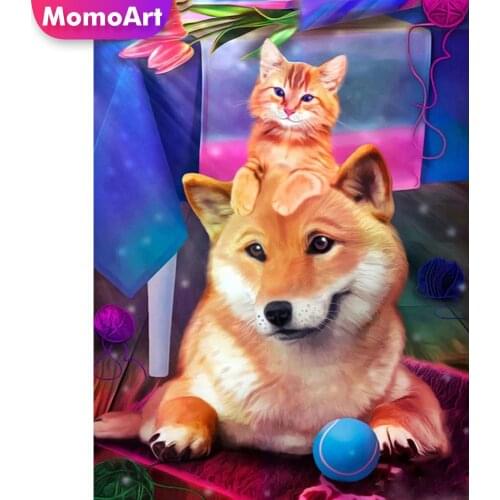 MomoArt 5D DIY Diamond Embroidery Dog Cross Stitch Diamond Painting Animal Picture Mosaic Full Drill Square Handmade Hobby
