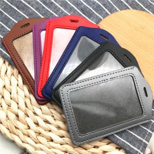 Vertical Quality PU Leather Material Card Sleeve Sets ID Badge Case Clear Bank Credit Card Badge Holder School Student Office