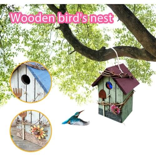 Wooden Bird Nest Hanging Bird House Natural Wooden Bird Cage Resting Place Wall-mounted Birdhouse Wooden Box Garedn Decor