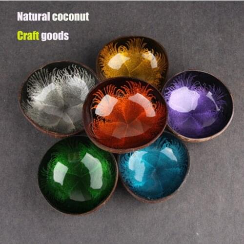 Natural Coconut Shell Color Crafts Desktop Key Storage Candy Tray Splash Ink Coconut Bowl Creative Ornaments Home Decoration