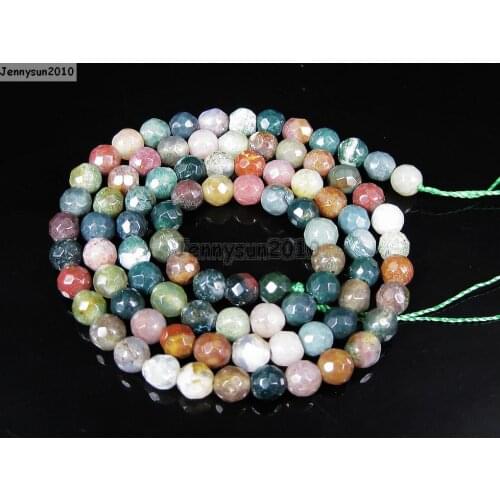 Natural Indian Ag-ate Gems Stones 4mm Faceted Round Spacer Loose Beads 15'' Strand for Jewelry Making Crafts 5 Strands/Pack