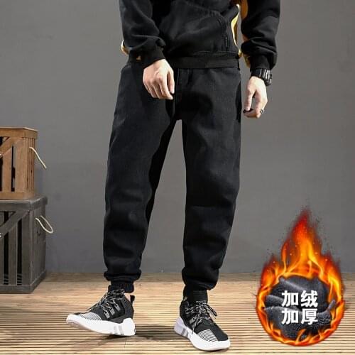 New Fashion Brand Men Jeans Casual Straight Keep Warm Pants Male Classic Cotton Long Trousers Winter Plus Size 28-42 Black