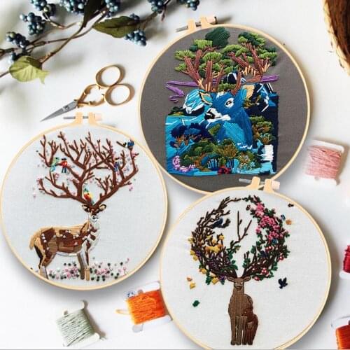 Wholesale 3D Animal Elk Embroidery Knitting Kits Needlework Cross Stitch Sets DIY Home Decor Paintings Materials Pack Beginner