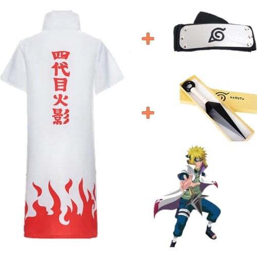 3 PCS Namikaze Minato Cosplay Cloak Anime Naruto Headband+Kunai+Cape 4th Yondaime Hokage Hood Costume Halloween Party Group Wear