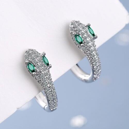 Luxury Female Earrings 925 Sterling Silver Snake Cross Inlaid Green Crystal Zircon Earrings for Women Fashion Jewelry Pendientes