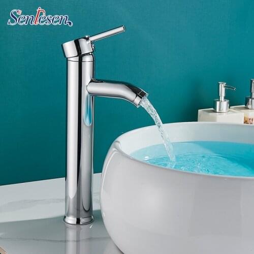 Senlesen Tall Bath Sink Faucet Bathroom Slim Hot and Cold Basin Water Mixer Tap Bathroom Single Sink Faucet