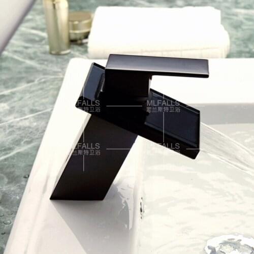 Contemporary black bronze copper orb glass waterfall faucet basin hot and cold