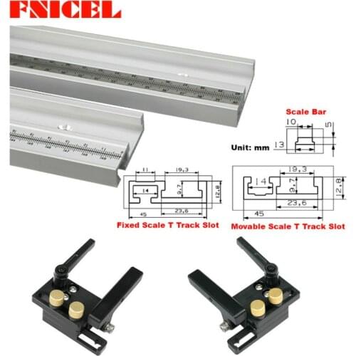400-800mm Aluminum Alloy T Track Slot with Scale and Miter Track Stop Movable scale T-tracks Router Table Saw Woodworking DIY