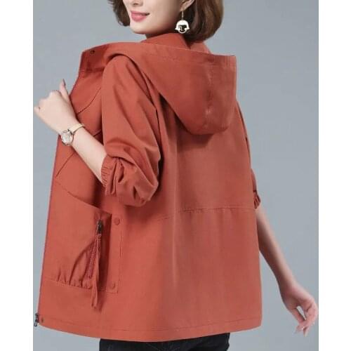 Women Trench Coat New Spring Autumn Solid Hooded Outerwear Plus Size 4XL Middle-aged Female Windbreakers Casual Tops Basic Coats