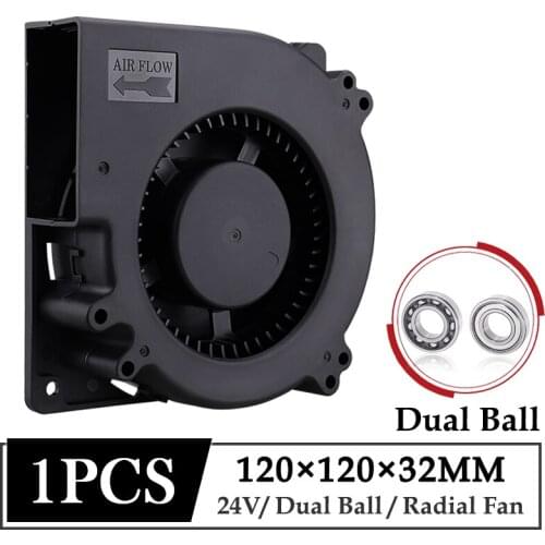1Pcs Gdstime DC 24V Fan 120x120x32mm 120mm Dual Ball Industrial Portable Blower Fan 12032 12cm Computer Radial Turbo Cooling Fan