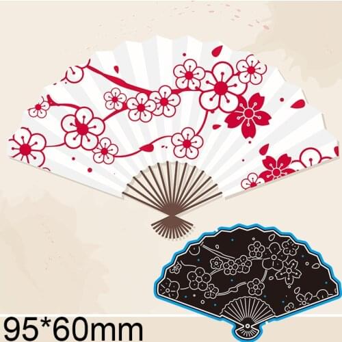 Cutting Dies Classical Plum Blossom Folding Fan Stencil Craft for Scrapbook Stamps Dies Embossing Paper Gift Card 95*60mm