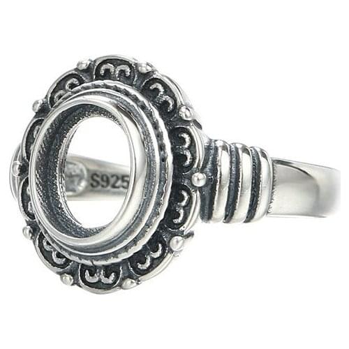 Ring Blank for 6x8mm Oval Cabochons Antique Style Ring Setting Thai Sterling Silver Adjustable Ring Base SR0381