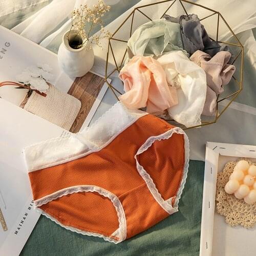 Women Panties Cotton Briefs Lace Sexy Underwear Girls Solid Color Lingerie Mid Waist Panty Womens Underpants NK88