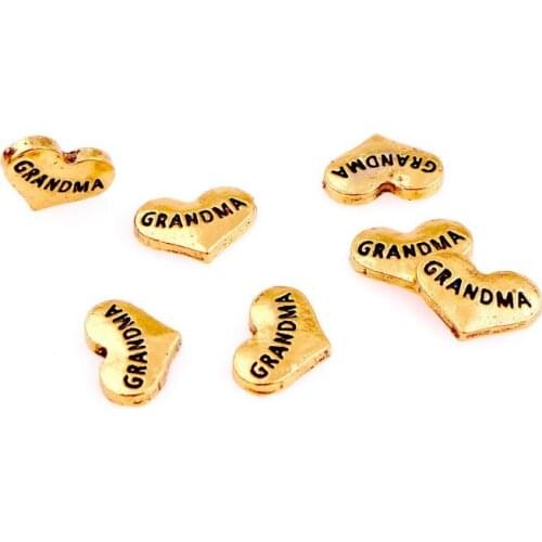 20 , 50)PCS/lot Golden Heart GRANDMA Floating Locket Charms Fit For Memory Magnetic Locket Pendant Jewelrys Making