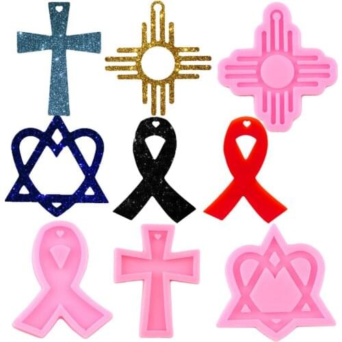 4 Pieces Cross Ribbon Heart Triangle Keychain Resin Silicone Mold Candy Chocolate Baking Fondant Molds Cake Decorating Tools