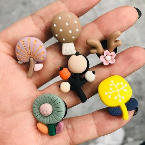 6Pcs/set Mushroom Tree Flowers Little Cute Accessories Shoe Buckle Charms Resin Shoes Decoration Fit Kids Backpack