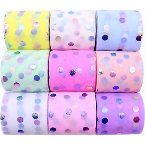 6cm 10 yards/roll colorful silver round point tulle ribbon DIY handmade material headdress bow shoes hat material home