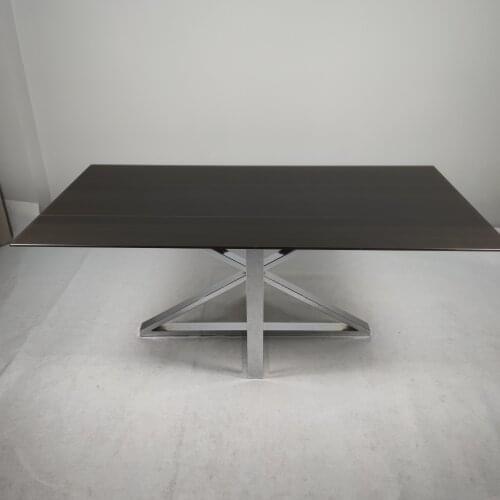 Chinafurniture Modern Design Living Room Furniture Retro Luxury Metal Leg Black Glass Top Dining Table 6 Seats