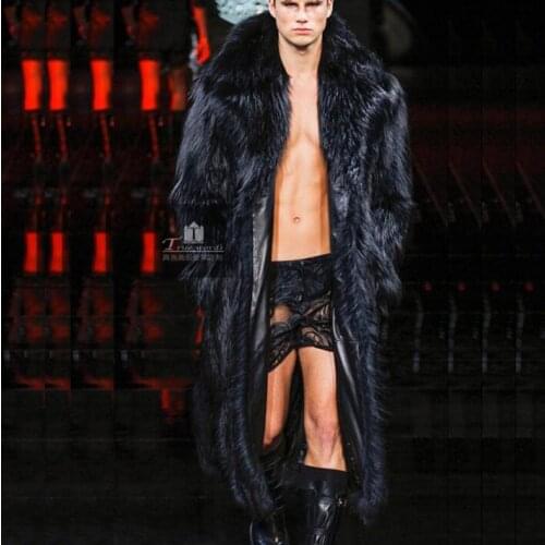 Black faux mink fur leather jacket mens trench coat warm fur leather coat men loose jackets winter autumn thicken fashion