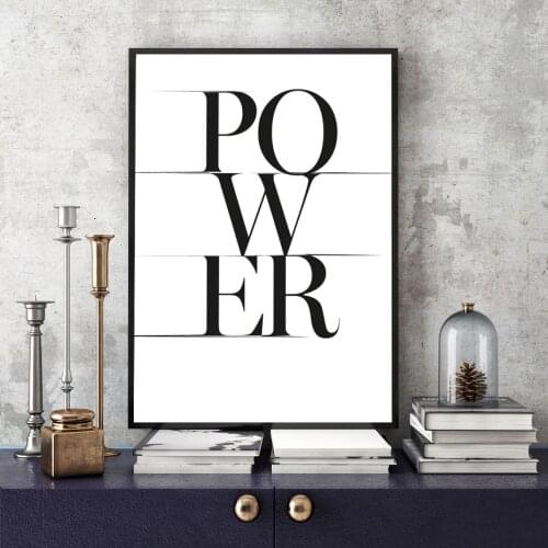Black and White Minimalist Creative Power Letters Posters Wall Art Canvas Painting Prints Pictures for Kids Room Home Decor