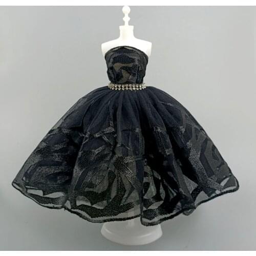 Black Ballet Dress For Barbie Doll Outfits Clothes 1/6 Doll Accessories Rhinestone 3-layer Skirt Ball Party Gown Kid Toys