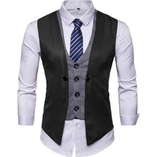 Mens brand new fashion casual vest leisure business fake two vest wedding best man men vest business vest waistcoat men