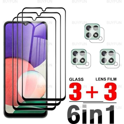 For Samsung Galaxy A22 5G 6.6'' 6in1 Black edge tempered glass Screen Protector for galaxy a22 galaxi a 22 22a camera lens film
