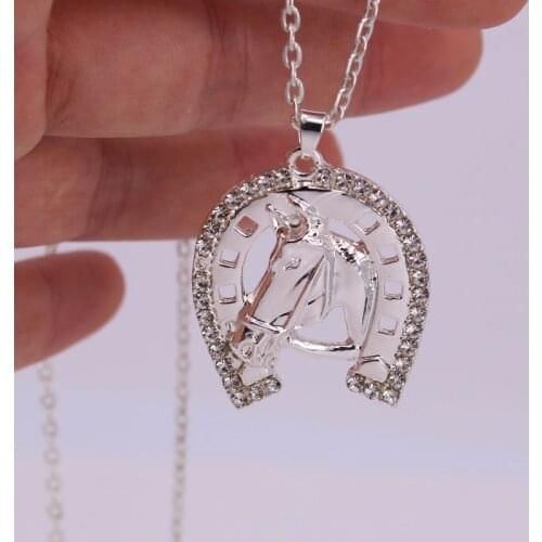 Hzew hot sale Horseshoe crystal and horse head pendant necklace hot sale horse necklaces