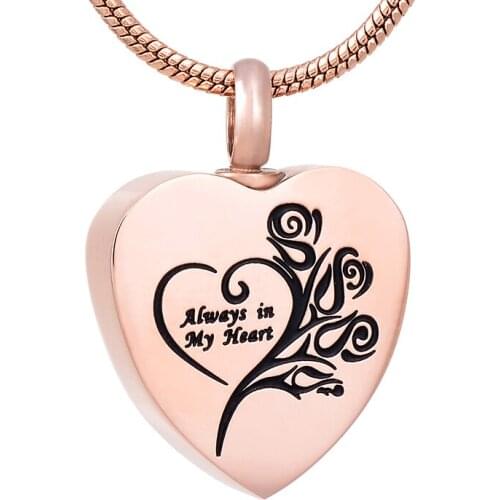 IJD9122 Always in My Heart Pendant Urn Ashes Holder Engravable Jewelry Necklace Keepsake, Wholesale or Retail Cremation Urns