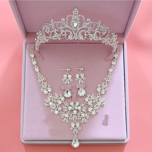 Fashion Crystal Wedding Bridal Jewelry Sets Tiara Crown Earring Necklace Bride Women Pageant Prom Jewelry Set Hair Ornaments