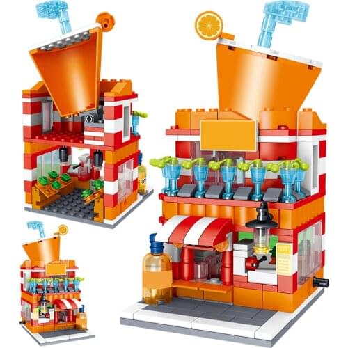 City Mini Street View 3D Model Building Blocks Beer Bar Lemon Juice Drink Store Architecture Bricks Sets Toys For Children Gifts