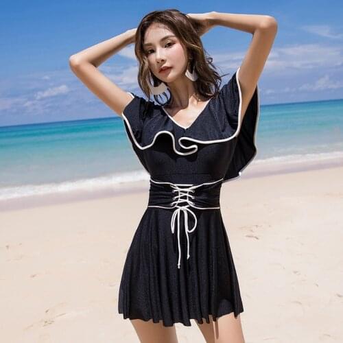 Swimsuit Swimwear Woman Bikinis Bikini 1 Piece Women Cover New Ins Big Yards Fairy Fan Solid Polyester Swimsuit Fused