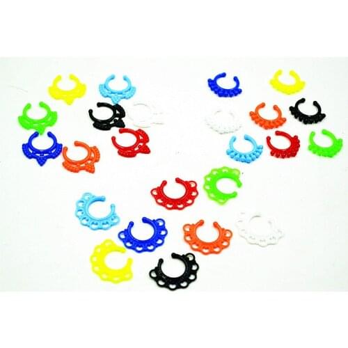 Lot 300pcs Clip On Fake Septum Clicker Acrylic UV Neon Color Non Piercing Nose Ring Hoop