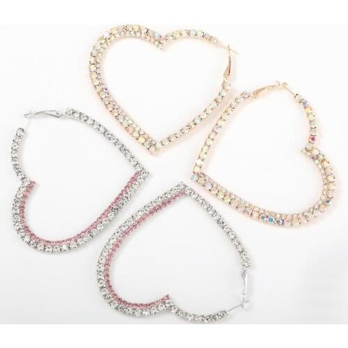 Fashion Heart-shaped Metal Rhinestone Earrings Womens Creative Popular Hoop Earrings Party Jewelry Accessories