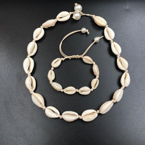 Fashion Jewelry Natural Shell Handmade Pearl Bracelet Necklace Set Bracelet Girl Gift