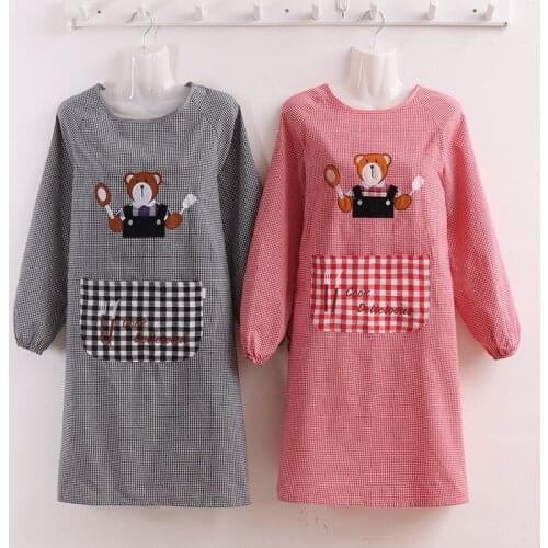 Fashionable cotton womens apron long-sleeved kitchen cooking overalls work clothes for adults autumn and winter waterproof