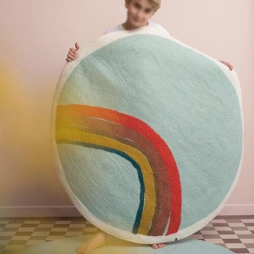 Soft Cartoon Round Carpet Floor Mat Bedroom Polyester Rainbow Rug Anti-Slip Baby Play Mat Nordic Kids Room Hall Decoration