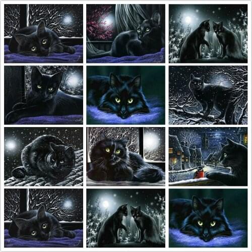 Full Drill Diamond Painting Kits Black Cat 5D Diy Snow Landscape Diamond Embroidery Animal Handicrafts Gift Cross Stitch