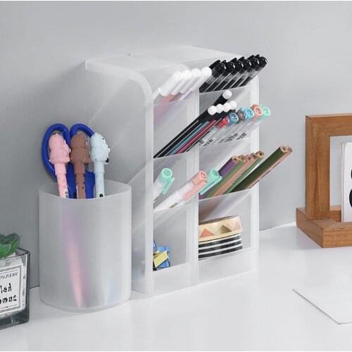 Desktop Storage Box Creative Oblique Pen Holder Transparent Multi-grid Stationery Storage Rack Multi-function Desktop Storage