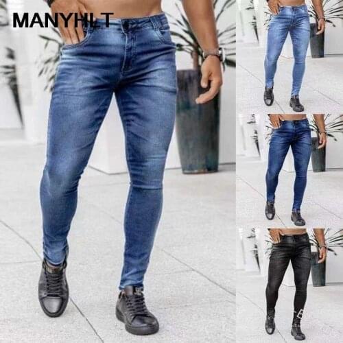 2021 European And American New Mens High-end Slim Jeans Solid Color High Street Style Fashion Casual Pants Foot Pants Y2K
