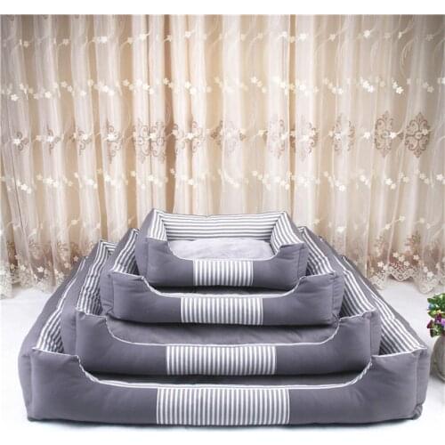 Canvas Winter Kennel with Stripe Printing Super Soft Crystal Fabric Pet Bed for Small Medium Dog Warm Pet Dog Basket Cushion