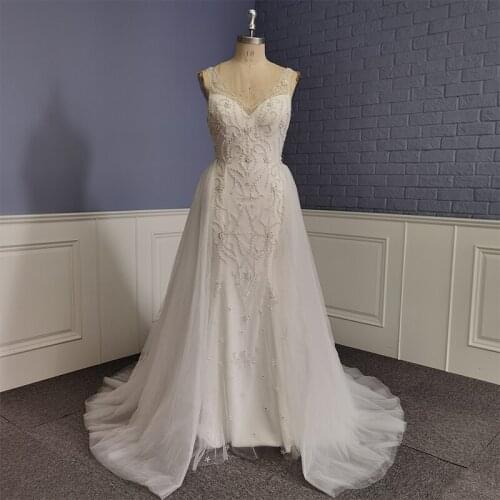 Real Picture Charming Wedding Dress Sleeveless Sequins Bead Backless Lace Mermaid Bridal Gowns