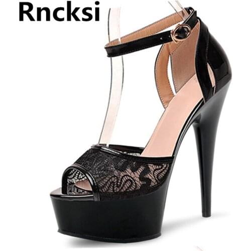 Rncksi 15cm Sexy Women Pole Dance Shoes Sexy Ankle Straps Sandals Wedding Party 15cm High Heels Sandals With 5cm Platform Shoes