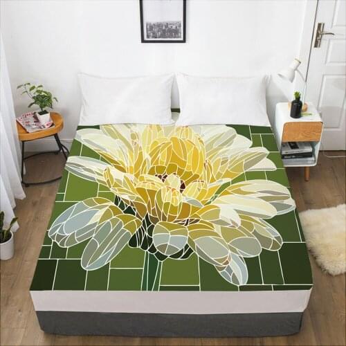 Luxury Elastic fitted sheet bed sheet With An Elastic Band Mattress Cover 150x200/160x200 Bed cover for home Flowers yellow