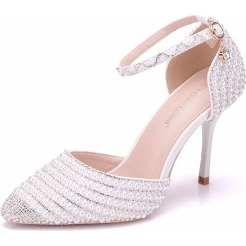 Women sandals wedding Party PU Rhinestones Buckle Strap 9.5CM Thin High heels Pointed Toe sandal for women shoes size 35-42