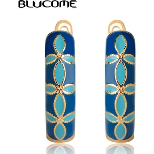 Blucome Classic Orange Flower Shape Enamel Stud Earrings Copper Soft Pins D Hooks Small Earrings For Women Girls Party Jewelry