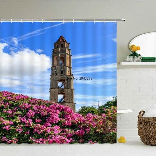 3D Forest Trees Landscape Printed Bath Curtains Waterproof Polyester Fabric Natural Scenery Shower Curtains Bathroom With Hooks