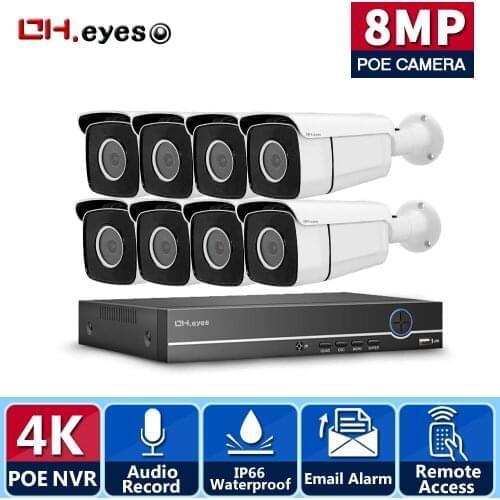 H.265 CCTV Camera Security System Kit 4K 8ch Outdoor Waterproof Audio Ai Night Vision POE IP Camera Vedio Surveillance Kit 8MP