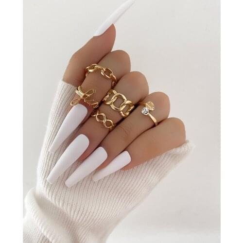 Stillgirl 5Pcs Punk Crystal Gold Chain Rings for Women Vintage Leaf Aesthetic Female EMO Fashion 2021 Trend Jewelry Anillos Anei