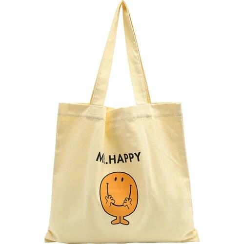 Simple Tote Bags For Women Canvas Lovely Printing Shoulder Shopping Bag White Fabric Handbag For Girls School Student Shopper